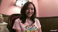 Petite Asian Teen Masturbates Wet Pussy Before First Blowjob Cum Swallow Interview.