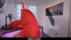 Cosplay Threesome! Black Girlfriend And Stepmom Ride Me Bent Over For Halloween!