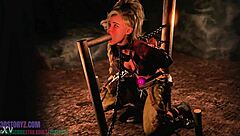 Gemma Smithy kneels bound for intense blowjob training session