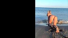 kleo furiosa shows off tight pussy and small tits on sunny beach