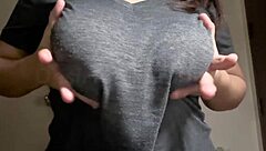 Hot indian stepsis teases stepbro with huge natural tits sex show