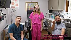 Tyler Lynn feels exposed and aroused during daddy's latex glove ENT exam backstage