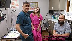 Tyler Lynn feels exposed and aroused during daddy's latex glove ENT exam backstage