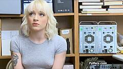 horny guard fucks petite blonde teen's pierced nipples hard in office!!