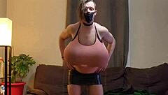 shanneltrav bounces her massive transsexual boobs everywhere