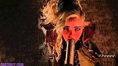 Gemma Smithy kneels bound for intense blowjob training session