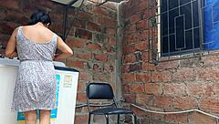 whoa my slutty neighbor lifts her dress in the yard flashing that pretty pussy