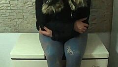 uggs boots camel toe pokes funny in old down jacket for playful fun