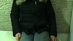 uggs boots camel toe pokes funny in old down jacket for playful fun