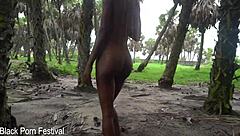 HER SLIM EBONY BODY BENDS OVER FOR BIG BLACK COCK OUTDOORS