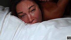 Drooling college teen slut deepthroats monster cock then squirts wildly while fucked doggystyle bent over missionary rough