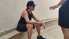 That tough soccer girl lost the bet to her mechanic buddy and paid up with her juicy ass on camera