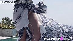 hey check this blonde milf stripping her petite pussy bare outdoors