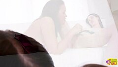 lesbian gym friends strip down for sweaty pussy play session