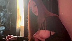 Artemisia Love rides dildo solo while puffing cigarette smoke