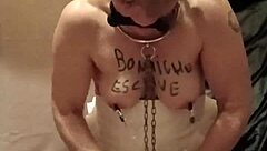 maid slut flashes humiliates in tiny apron outfit