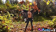 Alexandra Belle stuns with natural small tits. Babe poses naked after striptease undressing