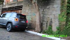 Heart pounding as valet rams milf's wet mouth with monster black cock on street