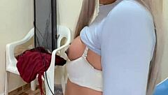 wanna see this hot trans with small tits stroke her cock hard?