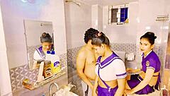 Sweet Brunette Girls Fucked Hard in Retro Threesome