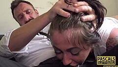 Tattooed Brunette Slut's Small Tits Jiggle in Brutal BDSM Hardcore Pounding and Titty Fuck