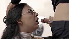 whitney wright with glasses givin' that nerdy young blowjob slobber all over