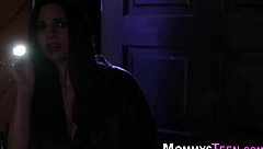 Busty lesbian stepmom tribs teen pussy in taboo first-time hd grind