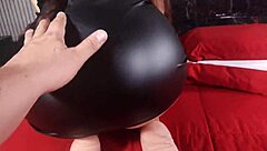 stepsis in black latex suit bends over teasing her tight wet pussy for me