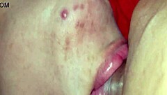 curious bisexual hubby kisses cum-filled wife after friend's deep mouthshot up close