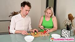 hey, curly beauty avrora murai teams up with clubsweethearts for some steamy fun in the kitchen