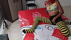 Stepmom Caresses Juicy Ass And Tits Before Stepson Rubs Huge Penis On Her Sexy Feet!