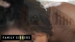 check out horny babe nicole doshi getting bent over by her brother-in-law derrick pierce's monster cock pounding deep