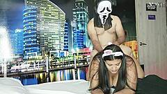 Ghostface Fucks Curvy BBW Bride's Huge Ass Tits at Party Spanks Barefoot Ebony Belly