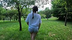 hey check this perfect teen ass stripping naked through the forest