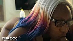 She's deepthroating that huge black cock eyes locked tight on him the whole time homemade ebony wife