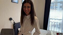 glasses teacher in pantyhose heels shows rough anal toy fucking orgasm