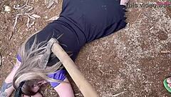 aline novak sexy blonde gets lost in woods en route to halloween party and throws her own cum-filled bash with woodcutter