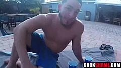 Hubby watches wife share poolside with stranger's huge cock?