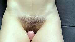 pov close up on milf teasing her hairy pussy then fucking cumshot