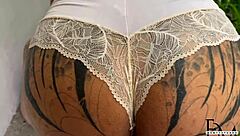 Cunhado spies short-shorts housewife then fucks her bareback creampie with huge pussy moans!