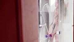 Eden and megan play toys in steamy lesbian shower