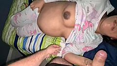 horny pregnant stepsis with curvy fat belly begs for cum covered tits and swapping