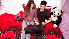 another evening with boyfriend and his cute petite teen friend sucking big cock