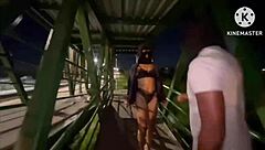 Wife cheats with stranger on via light while husband watches public fuck