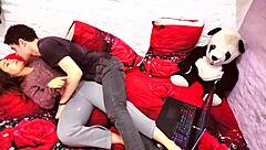 another evening with boyfriend and his cute petite teen friend sucking big cock