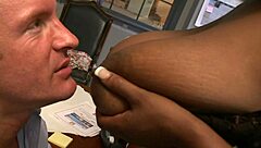 Black milf mom gets bent over fucked doggystyle rides huge cock deepthroat gaping pussy creampie