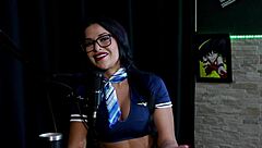 fat latina milf fired for airplane sex shows off see-through red lingerie on swing cast