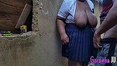 Stepdad catches smoking student and fucks her huge tits pussy