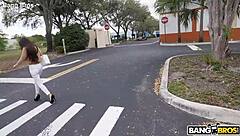 brunette milf spreads shaved pussy wide open for quick cash deal