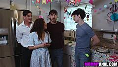 Stepmom's fat ass gangbanged raw by three young stepsons anal pounding